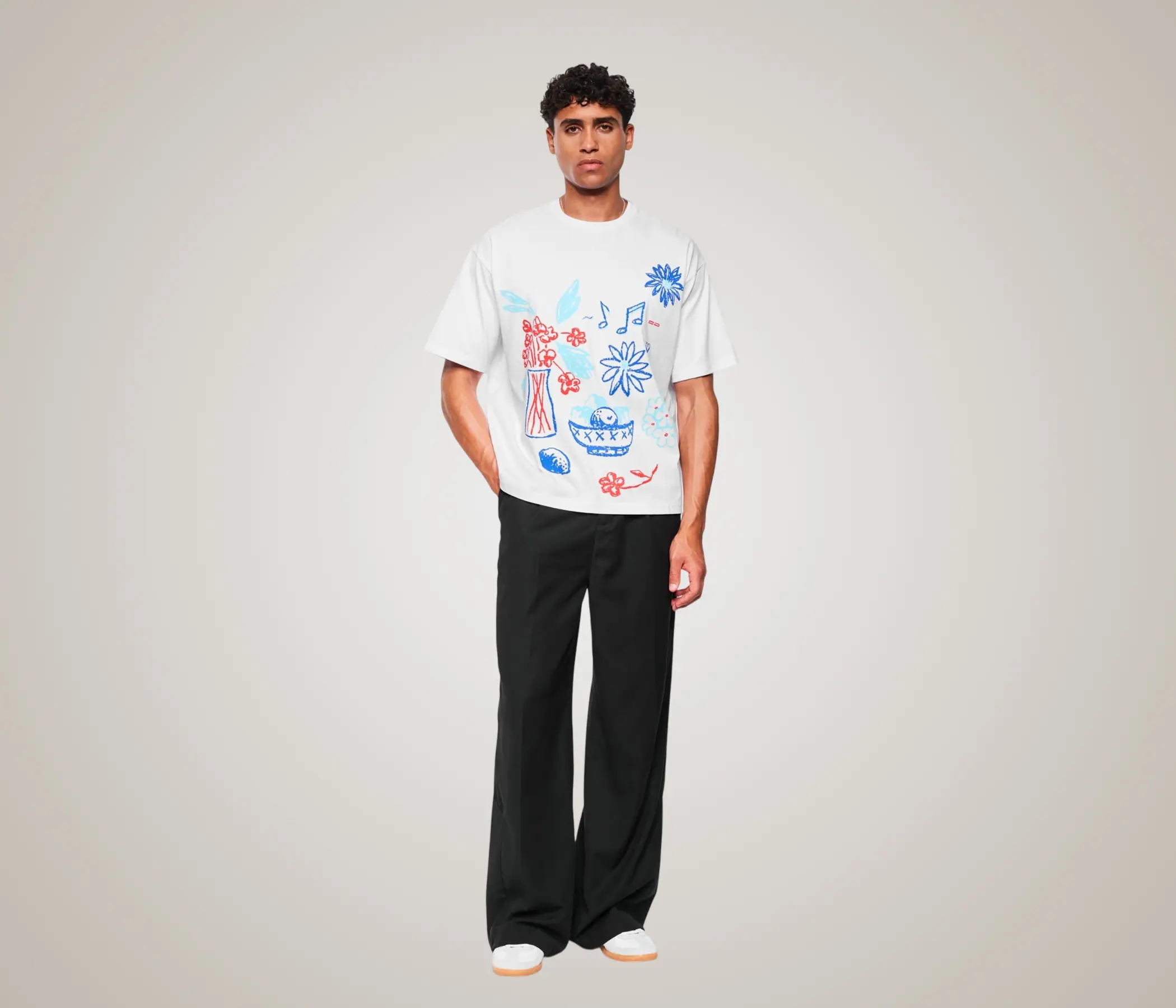Men's Hand Painted Doodle Art White T-Shirt